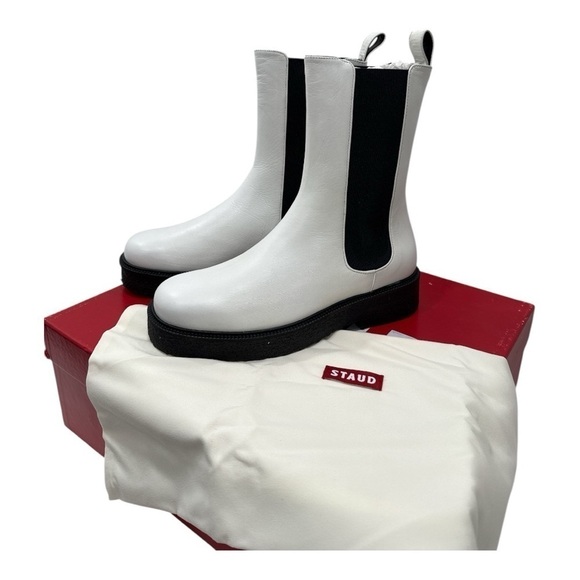 STAUD Palamino White Leather Black Gore Ankle Chelsea Boots size 36 US 6 NWB - Picture 6 of 12